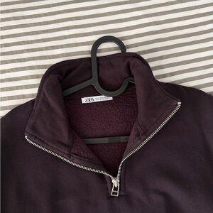 Zara Men's Deep Dark Purple Quarter-Zip Sweater
